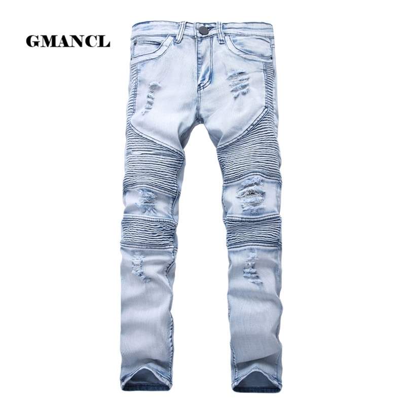 Mens Skinny Jean Distressed Slim Elastic Jeans Denim Biker Jeans Hip hop Pants Washed Ripped Jeans plus size 28-42,YA558 201223