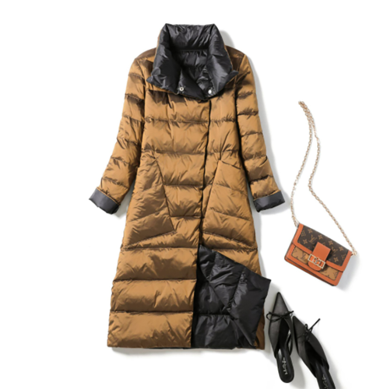 Winter Duck Down Jacket For Women Double Side Warm Turtleneck Outwear Light Long Parkas Warm Femal Outwear Solid Color 5XL 201210