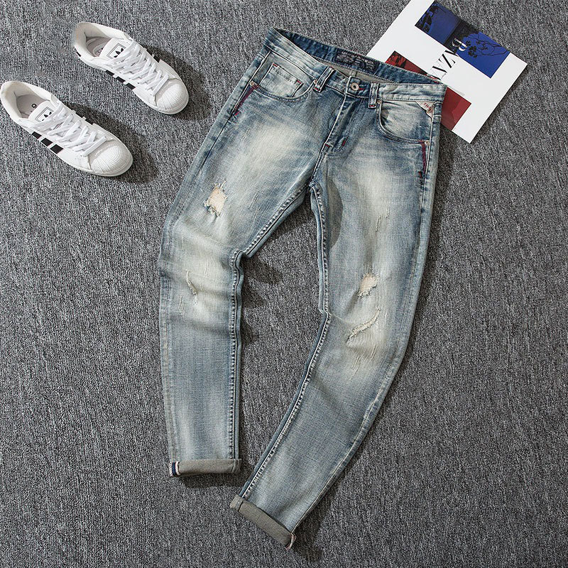 2021 Light Color Denim Men Fine Classic Fit Ripped High-quality Italian Designer Clothes Stripe Jeans 8eep, Blue
2021 Light Color Denim Men Fine Classic Fit Ripped High-quality Italian Designer Clothes Stripe Jeans 8eep, Blue