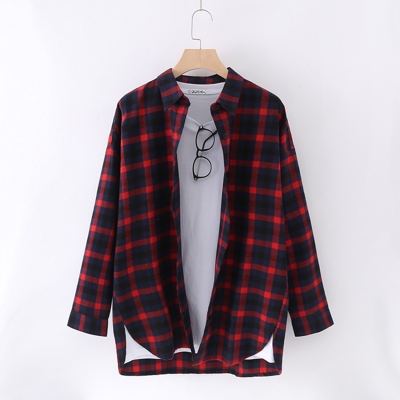 Women Plaid Shirts Japanese style loose Spring Long Sleeve Blouses Flannel Plaid Shirt Casual Female Plus Size Blouse Tops Shir T200321