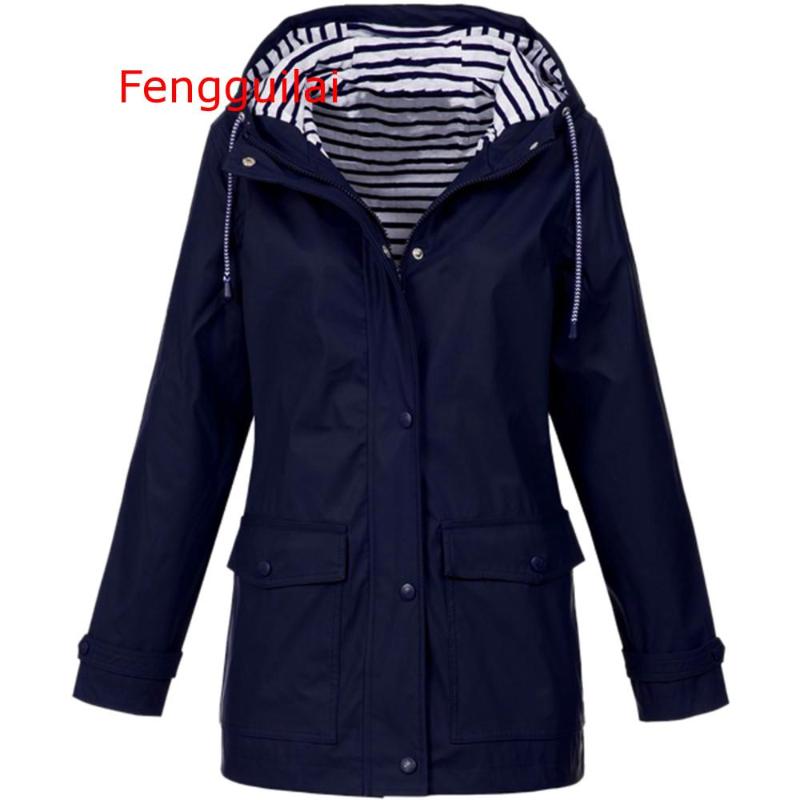 Womens Waterproof Hooded Raincoat Windproof Zipper Coat For Autumn & Winter Outdoor Activities S-5Xl Sizes Available