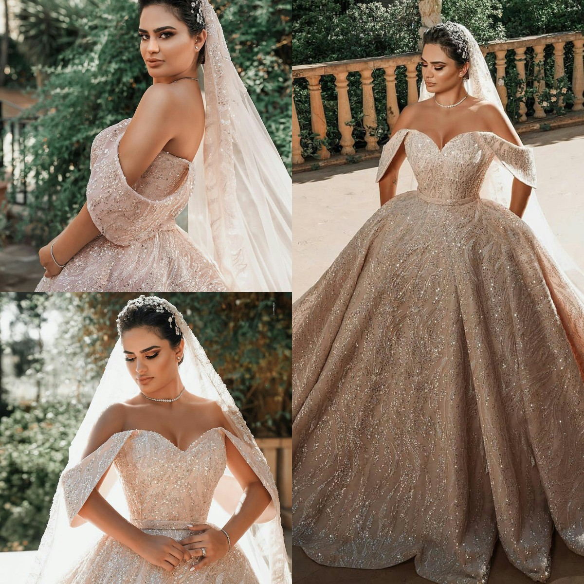 Off Shoulder Royal Wedding Dresses Plus Size Sequined Dubai Luxury vestidos de novia 2021 Customize Bridal Gowns