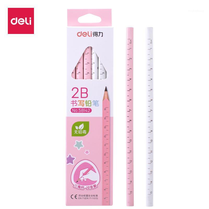 Pencils Deli 12 / Box Primary School Students 2B Ruler Writing Pencil With Scale Pink Blue For Girls Boys Stationery Gift 581421 от DHgate WW