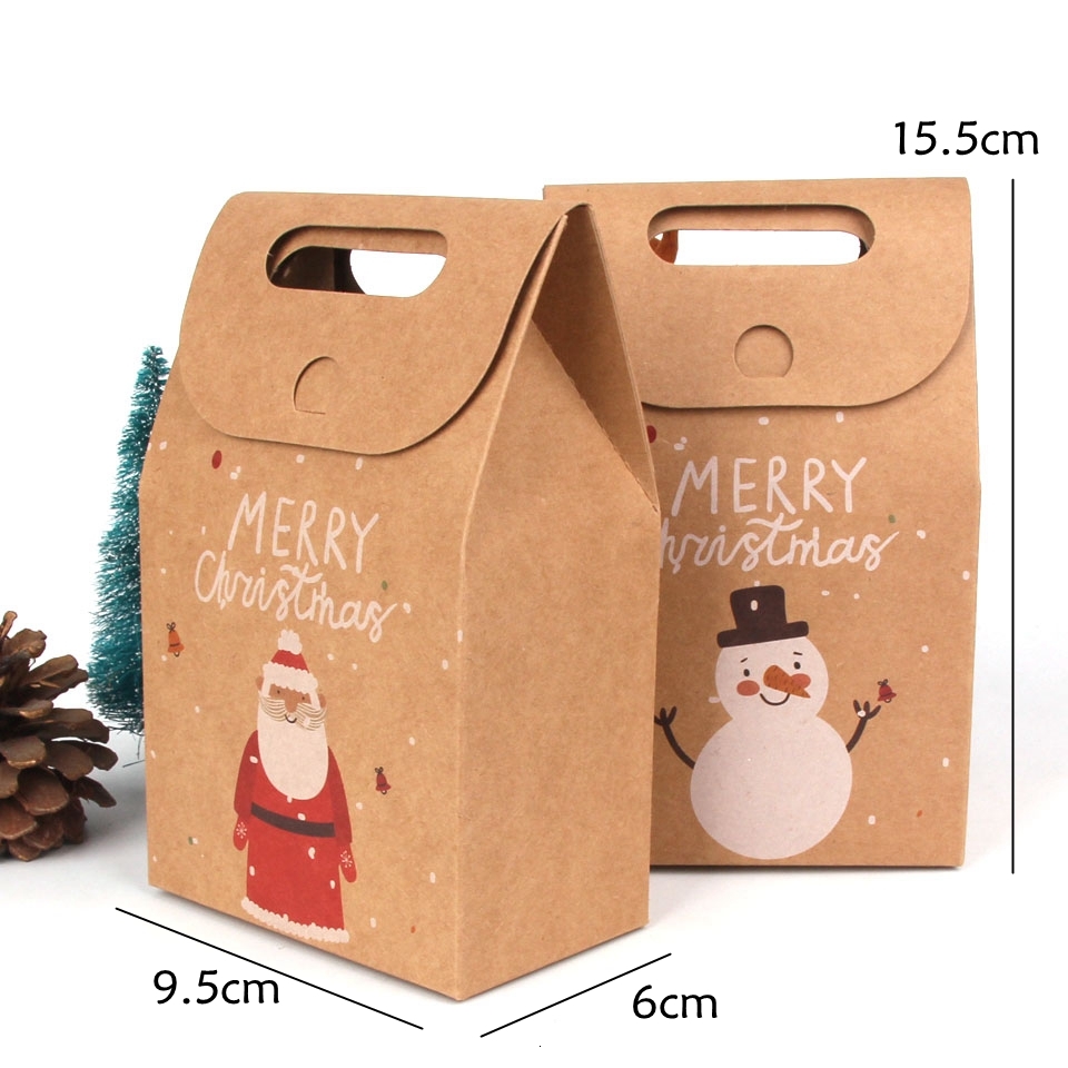 20PCS/Lot Christmas Santa/Snowman/Deer Kraft Candy Gift Bags Cookie Bags Merry Christmas Guests Packaging Boxes Party Decorations