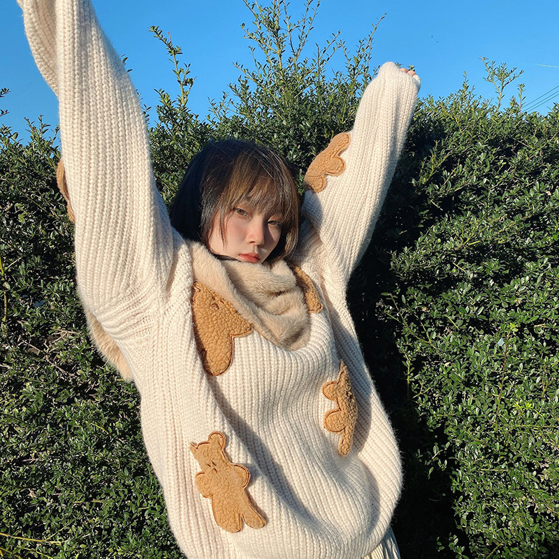 HWLZLTZHT Korean loose Sweater Print Kawaii Pullovers knitting Jumpers winter long-sleeved sweater 201111wtt