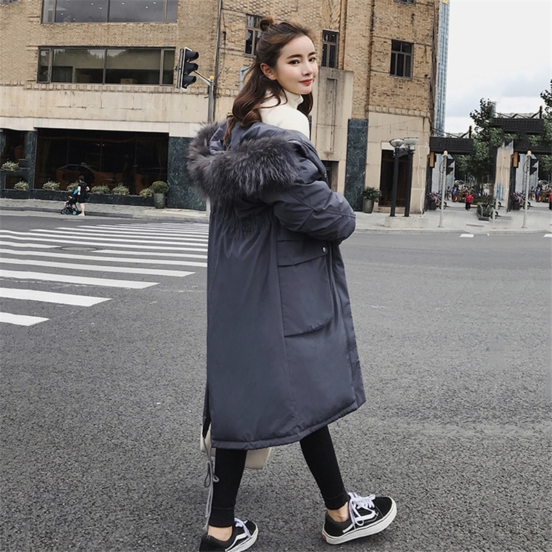 Fashion Women Winter Jacket Oversized Loose Hooded With Fur Collar Female Coat Long Cotton Padded Parka 201019