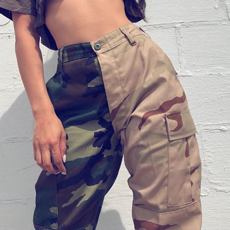 DEAT new spring and summer full length cargo pants poclet green Camouflage full length female trousers WM64006L 201109