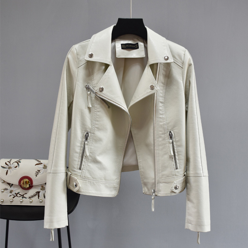 FTLZZ Women Autumn Pu Faux Soft Leather Motorcycle Zipper Jacket Coat Female Turndown Collar Slim Biker Coats Basic Streetwear 201029