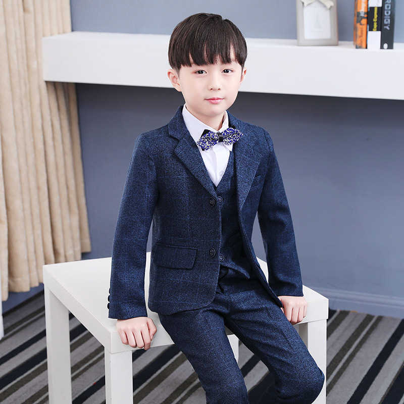 three pieces children suits navy boys formal boy wear plaid stage models handsome british fashion style boy coatpantvest
