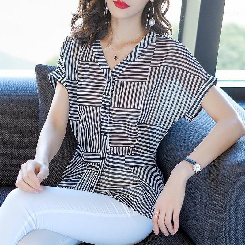 Women's Blouses & Shirts Women Spring Summer Style Chiffon Lady Casual V-Neck Striped Printed Short Sleeve Blusas Tops ZZ03751, Black
Women's Blouses & Shirts Women Spring Summer Style Chiffon Lady Casual V-Neck Striped Printed Short Sleeve Blusas Tops ZZ03751, Black