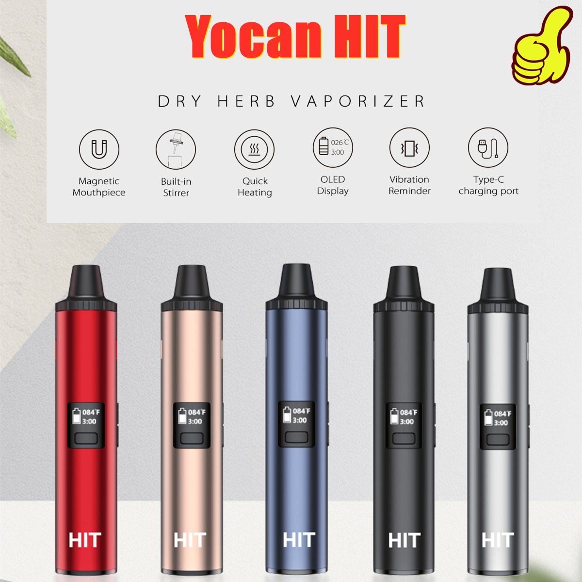 Hot Sale Yocan HIT OLED Display Dry Herb Vapor 1400mAh Battery Vape Starter Kit Ceramic Oven Heating Chamber 5 Colors With Free Shipping, Black
Hot Sale Yocan HIT OLED Display Dry Herb Vapor 1400mAh Battery Vape Starter Kit Ceramic Oven Heating Chamber 5 Colors With Free Shipping, Black