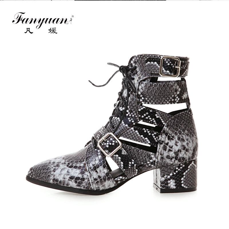 Fanyuan Fashion belt buckle Ankle Boots Cool Snakeskin pattern Motorcycle boots Pointed Toe Lace-Up Summer Women Shoes, Brown
Fanyuan Fashion belt buckle Ankle Boots Cool Snakeskin pattern Motorcycle boots Pointed Toe Lace-Up Summer Women Shoes, Brown