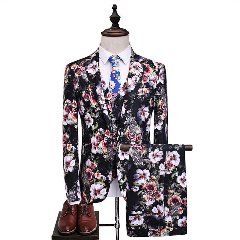 Men' suits men' fashion suit three-piece suit (jacket + pants + vest) printing business dress wedding groom dress, Photo color 
Men' suits men' fashion suit three-piece suit (jacket + pants + vest) printing business dress wedding groom dress, Photo color
