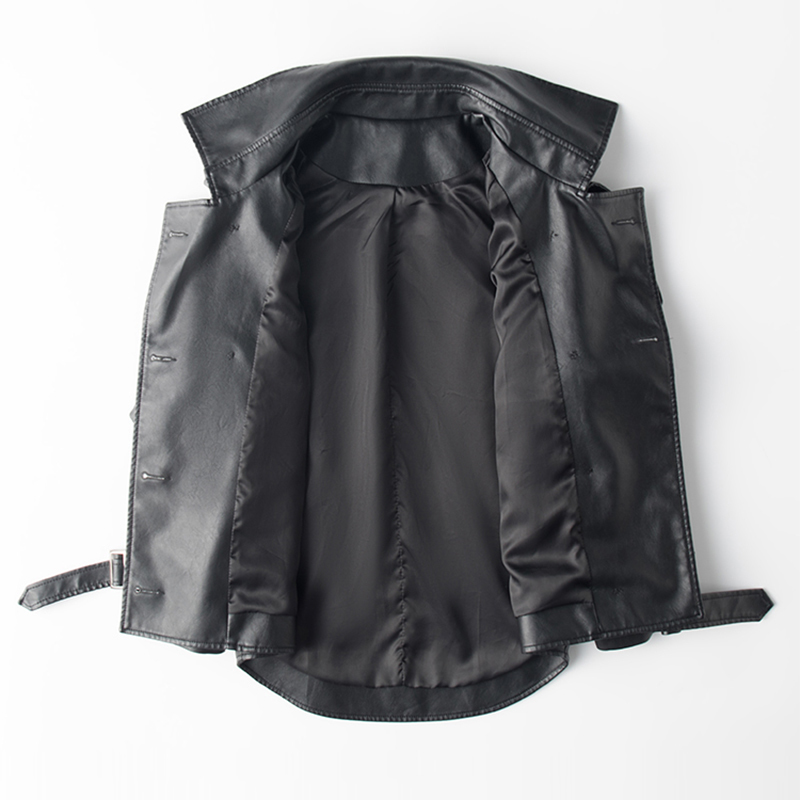 Lautaro Black faux leather trench coat for women raglan sleeve women fashion clothing Double breasted leather jacket women 201030