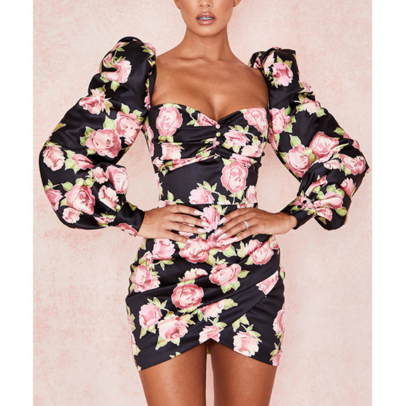 New Floral Fashion Printed Women' Sexy Square Turtleneck with No Back Skinny Dresses Long Puff Party Night Club Ins Dressed Dply, Black
New Floral Fashion Printed Women' Sexy Square Turtleneck with No Back Skinny Dresses Long Puff Party Night Club Ins Dressed Dply, Black