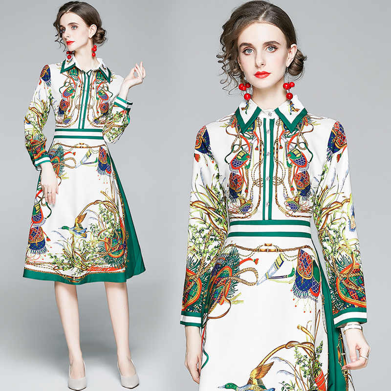 2021 New Merchall Fashion Designer Chain Print Runway Women Autumn Shirt Vestidos Long Sleeve Vintage Holiday Midi Fwmy, The picture color
2021 New Merchall Fashion Designer Chain Print Runway Women Autumn Shirt Vestidos Long Sleeve Vintage Holiday Midi Fwmy, The picture color