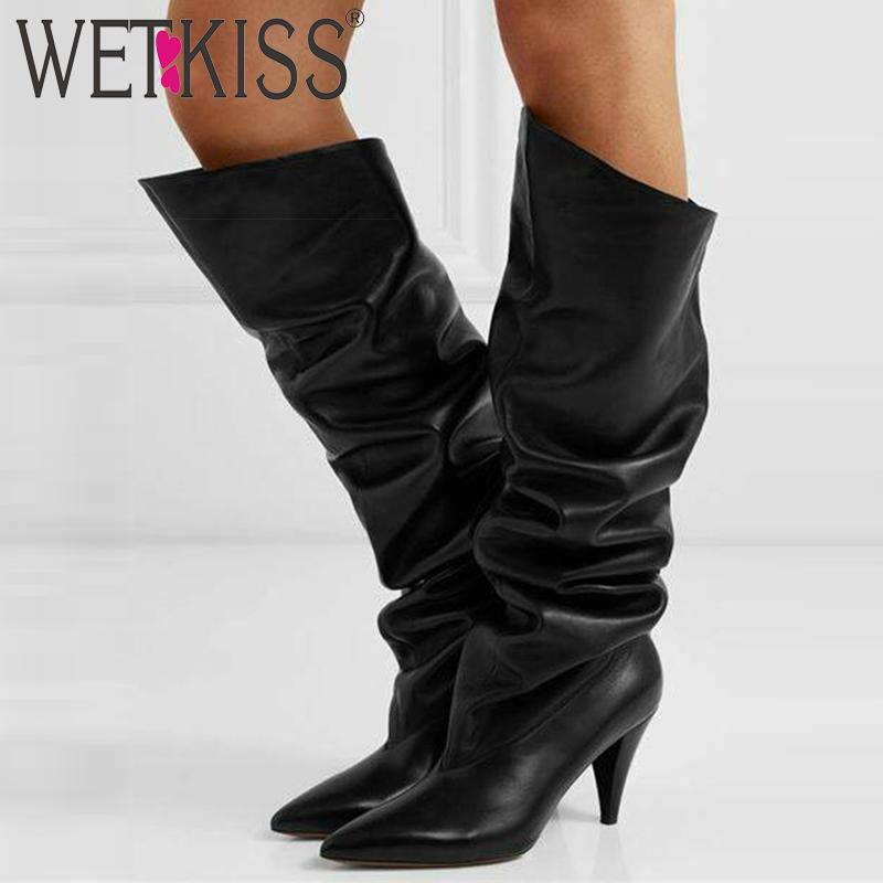 WETKISS Cow Leather Slouch Boots Women Mid-Calf Boot Spike Heels High Shoes Female Pointed Toe Shoes Ladies Spring 2020 New, Black
WETKISS Cow Leather Slouch Boots Women Mid-Calf Boot Spike Heels High Shoes Female Pointed Toe Shoes Ladies Spring 2020 New, Black