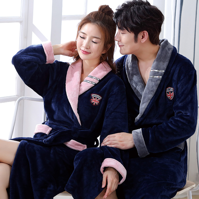 Men Winter Thick Warm Coral Fleece Bathrobe Women Kimono Flannel Nightgown Bath Robe Nightwear Gown Men Sleepwear M L XL XXL 3XL 210203