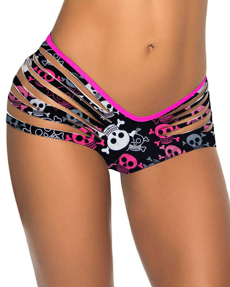 High Waist Skull Print Cut Out Separates Swimsuit Women Board Shorts Swimwear Bandage Bathing Suit Brazilian Tanga Bikini Bottom