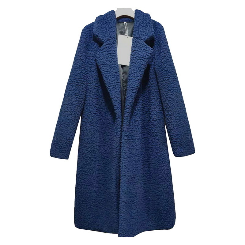 Women Autumn Winter Warm Thicken Long Section Coat Faux Fur Jackets Lapel Teddy Cardigan Slim Plus Size Lamb Wool Outwear 201019 B4