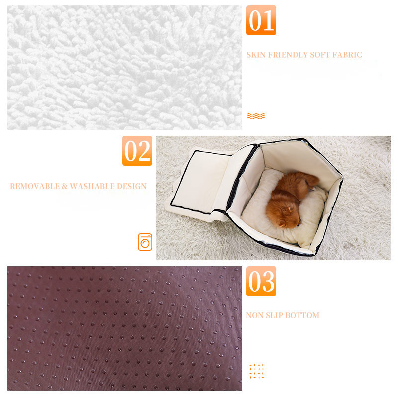 Hoopet Winter Cat House Warm Washable Bed Removable Cover Non Slip Bottom Pet Cave Small Dog Rabbit Nest With Mat 201130