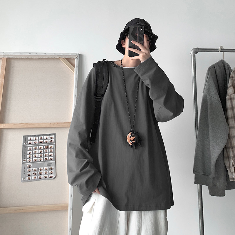 Solid Color Men T shirts White Long Sleeve Korean Hip Hop Oversized Man Casual Tee Mens Streetwear sweatshirt 201116