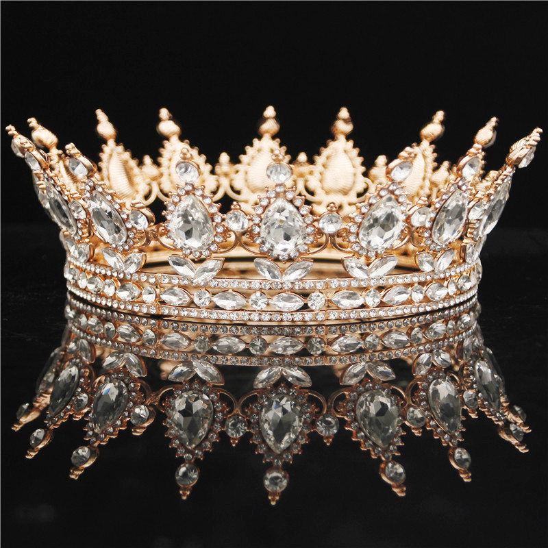 Round Bride Crown Diadem Women Headdress Royal Queen King Tiaras and Crowns Prom Pageant Wedding Hair Jewelry Accessories T200110