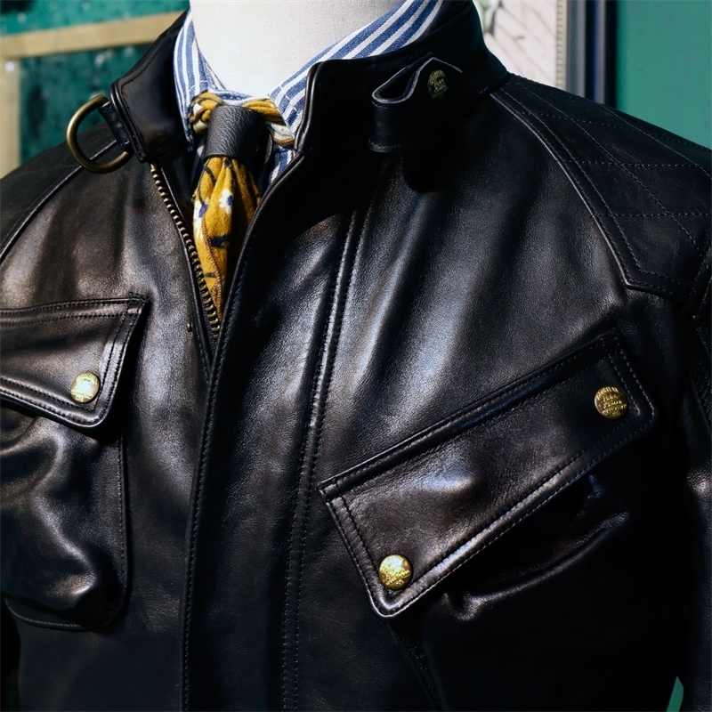 YRSuper Italy tanned cowhide wearVintage Hunting style leather jacketPlus size classic genuine leather coat 201128