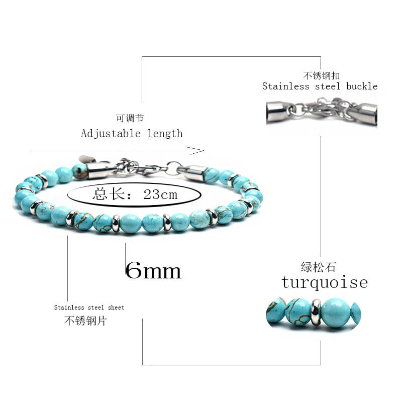 Stainless Steel Charm Chain Natural Stone Tiger Eye Turquoise Lava Rock Beads Bracelets for Women Men Fashion Designer Jewelry