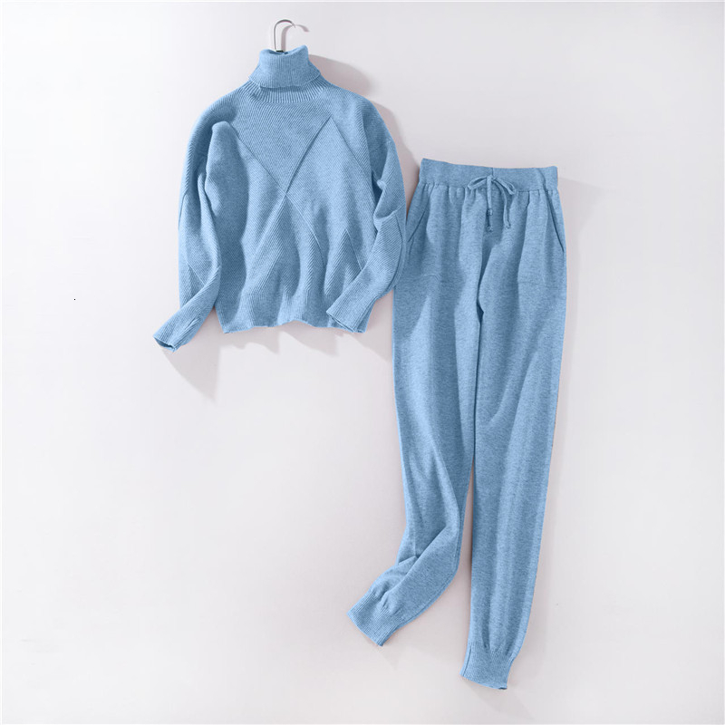 RICORIT 2 Piece Outfits Set Knitted Suit Women Pants Set Two Sweatshirts Suit Female Sporting Suit Knit Pant T200630