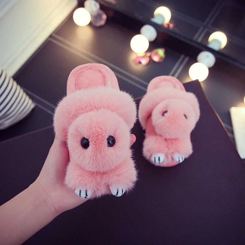 Children Slippers Rabbit Animals Funny House Winter Slippers Kids Unicorn Shoes for Girls Infant Baby Boys Plush Fur Slippers 201130