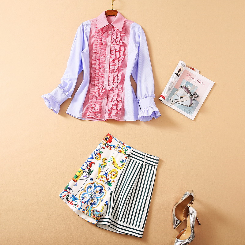 European and American women's wear winter new style Long-sleeved shirt matching color Court stripe print shorts Fashion suit, Multi
European and American women's wear winter new style Long-sleeved shirt matching color Court stripe print shorts Fashion suit, Multi