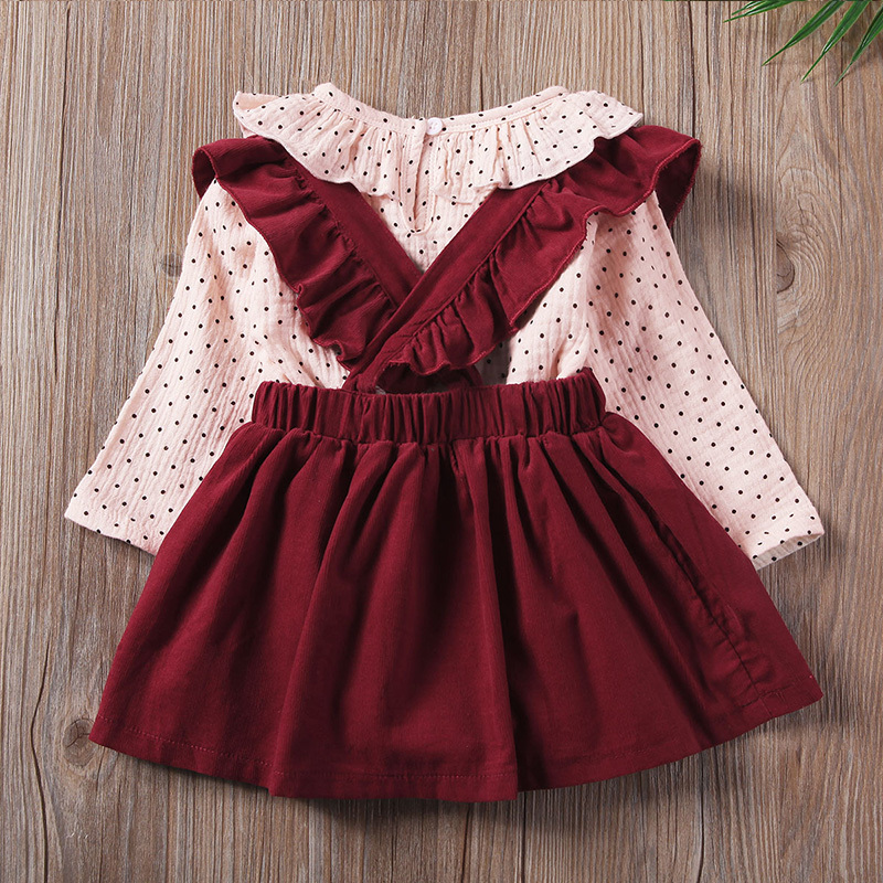 Humor Bear Girls Sets Spring and Autumn New European and American Doll Collar Polka Dot Romper Strap Skirt 2pcs Clohing SuitX1019