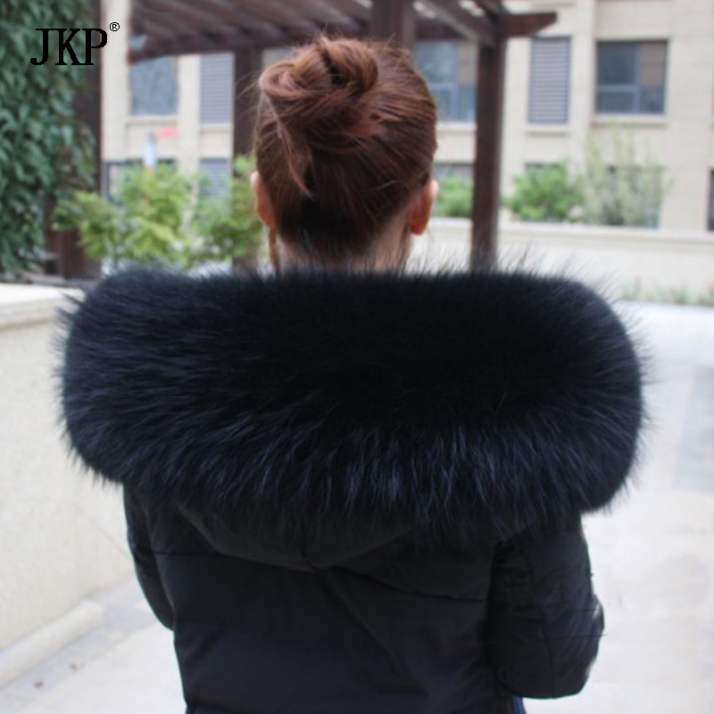80cm Women 100% Natural Raccoon Fur Collar Real Fur Scarf Winter Warm Shawl Fur Collar Scarves Oversized Neck Cap Y201007