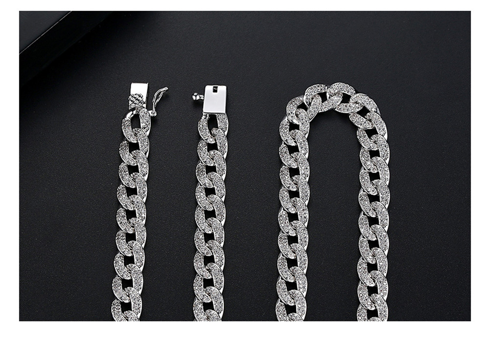 Hip Hop Shining Zircon Cuba Chains Necklace Jewelry Men's Shining Chains Necklace 18k Gold Silver Link Chains