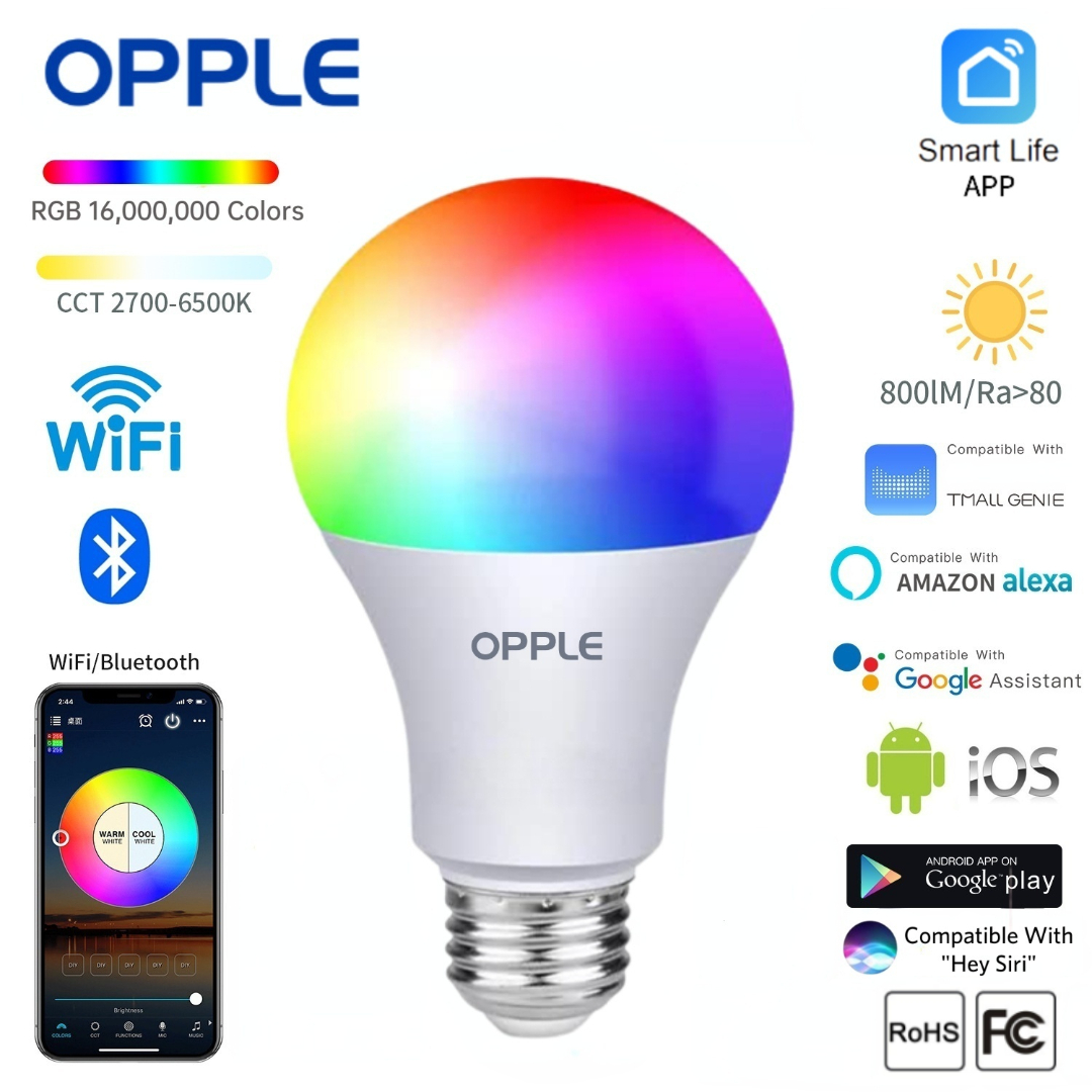 Ampoules OPPLE RGB Ampoule Wifi 9W E26 Amérique Tension Bluetooth Smart Home Lampe LED Alexa Voice IOS Android Dimmable Alice Google Siri Light