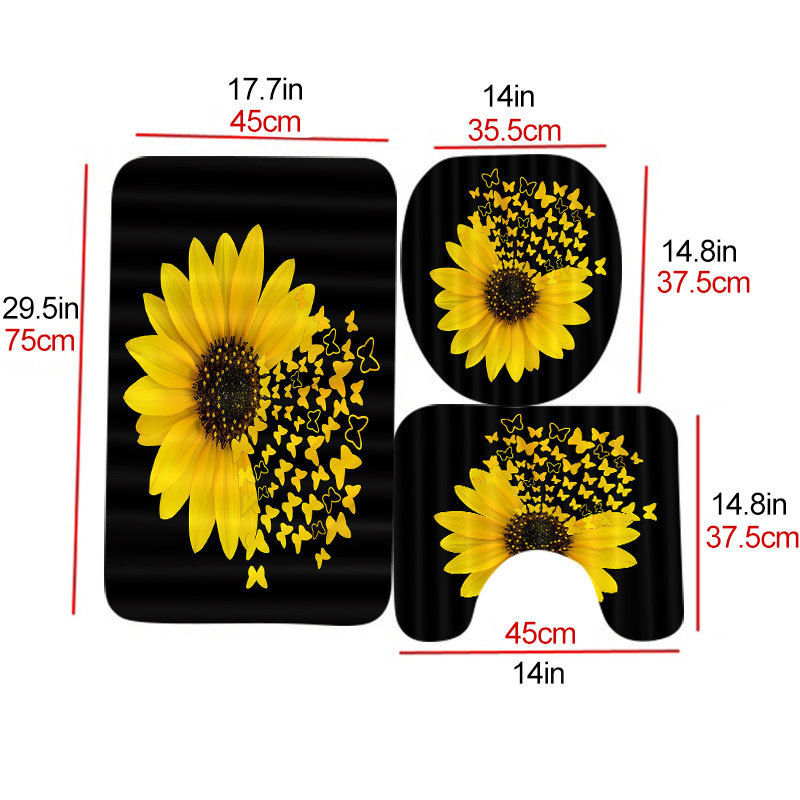 4PCS/Set Sunflower Butterfly Print Shower Curtain Waterproof Bathroom Curtain Toilet Cover Mat Non-Slip Rug Set Bathtub Decor LJ201130