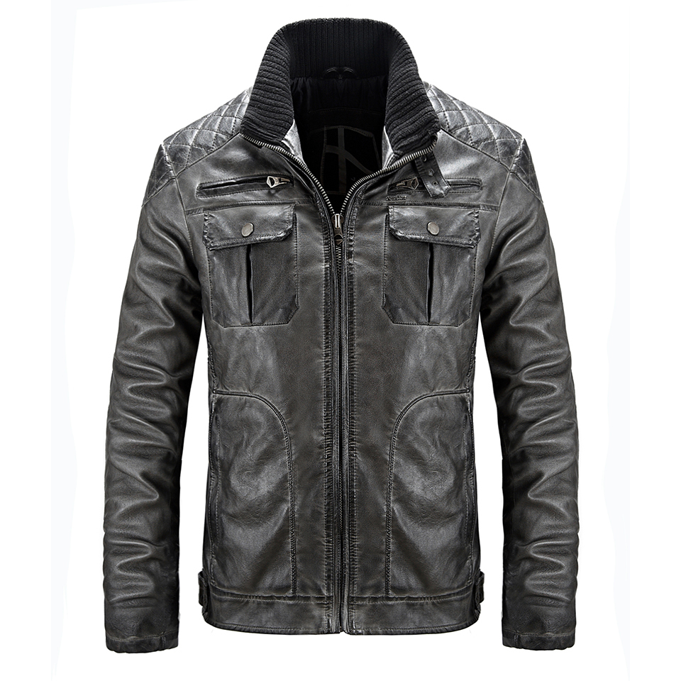 HIEXHSE Mens Leather Jackets Motorcycle Stand Collar Zipper Pockets Male US Size PU Coats Biker Faux Leather Fashion Outerwear 201120