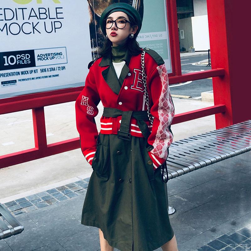 2020 Autumn and Winter Lace Spliced Trench Coat Women Letters Pattern Streetwear Long Trench for Women Windbreaker, Blue
2020 Autumn and Winter Lace Spliced Trench Coat Women Letters Pattern Streetwear Long Trench for Women Windbreaker, Blue