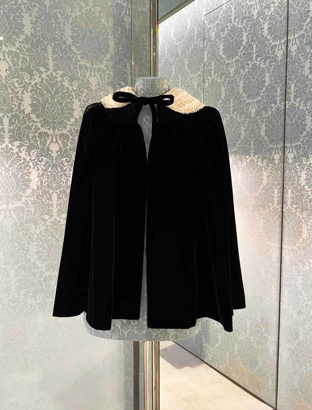 Autumn 2021 New New White Ribbon Pearl Luxury Black Cape Coat Clthing L2r3 LEYC