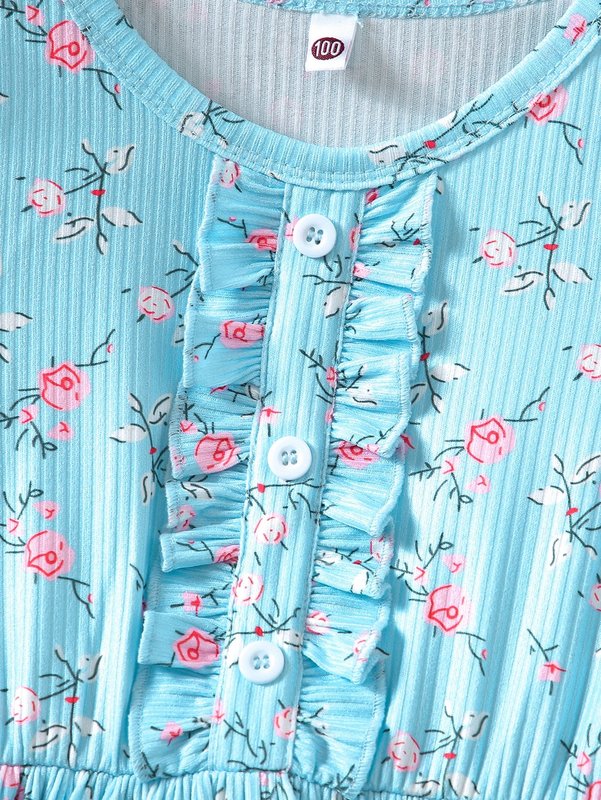Toddler Girls Floral Print Frill Trim Dress SHE01