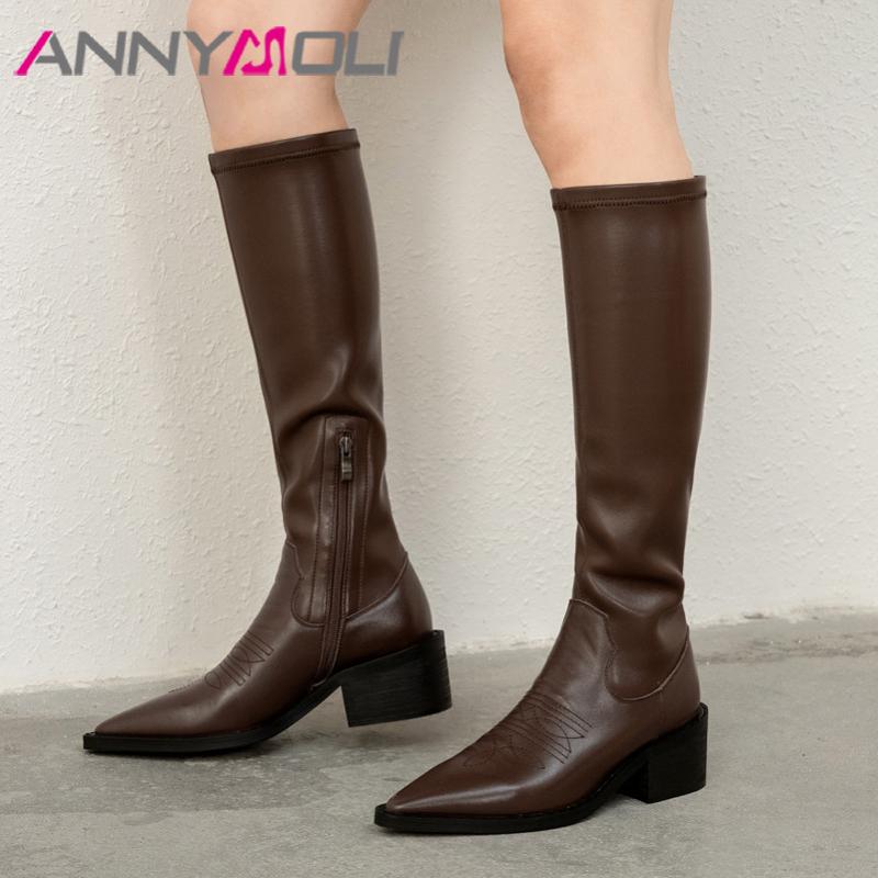 ANNYMOLI Real Leather High Heel Ladies Boots Knee High Boots Women Shoes Pointed Toe Zip Block Heels Stretch Long Brown 40, Black
ANNYMOLI Real Leather High Heel Ladies Boots Knee High Boots Women Shoes Pointed Toe Zip Block Heels Stretch Long Brown 40, Black