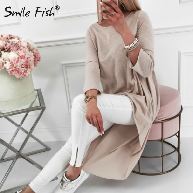 Asymmetrical Tunic Tops Women's Clothes Blouse O-neck Long Sleeve Top Irregular Blusas Loose Plus Size Autumn Shirts GV930 201029