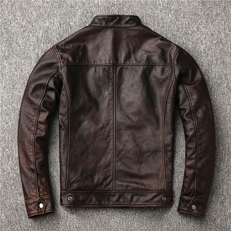 classic motor stylevintage genuine leather Jacketfashion men brown Leather coatstreet biker coatsales 201128