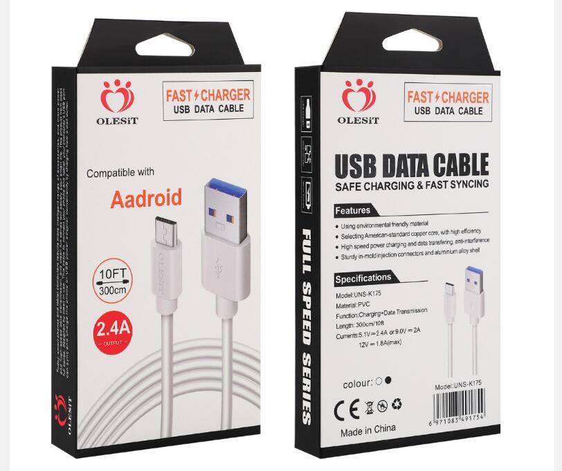 Olesit 2M 6.6FT 3M 10FT 3.1A fast charger Micro USB Cable Data type-c cable for samsung huawei htc LG with retail, Black
Olesit 2M 6.6FT 3M 10FT 3.1A fast charger Micro USB Cable Data type-c cable for samsung huawei htc LG with retail, Black