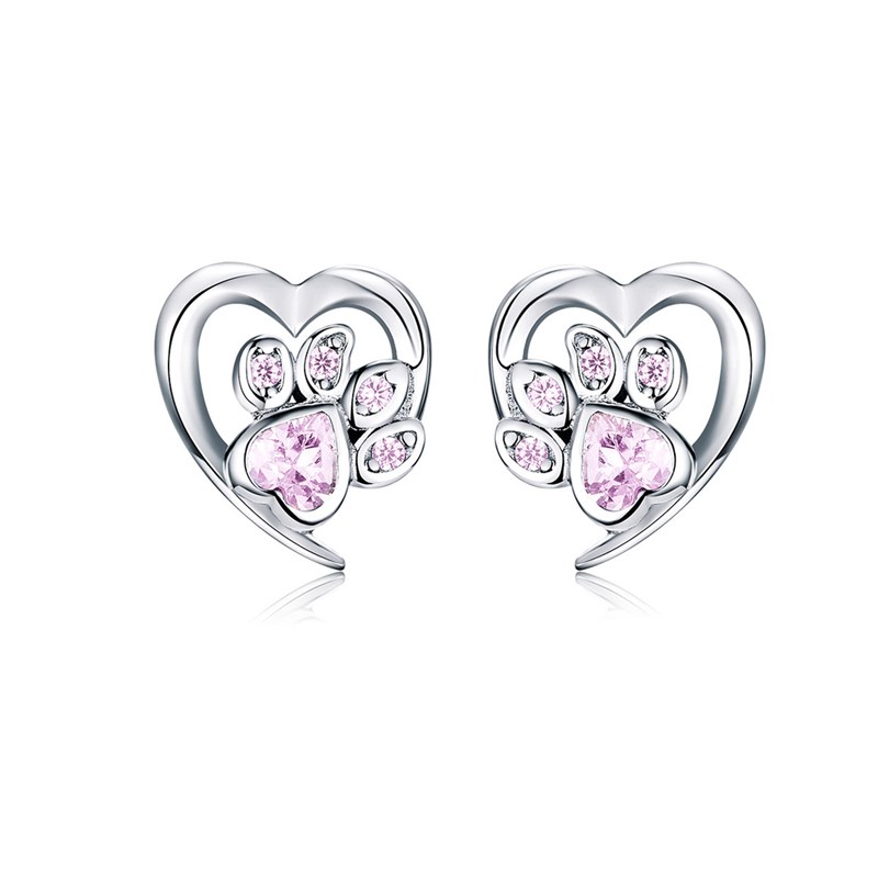 Blue Crystal Pet Paw Stud Earrings for Girl Heart Shape CZ Footprint Ear Studs Jewelry Women Design Bijoux SCE6543215508