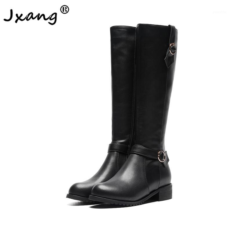 

JXANG Women's boots 2020 new style cowhide boots plush lining warm thick bottom high heels fashion trend high1, Black plush