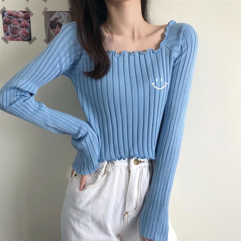 Ruffles Knitted Striped Sweater Women Smile Korean Slim Cropped Tops Slash Neck Knitwear Spring Pullovers Elegant Casual X475, Black
Ruffles Knitted Striped Sweater Women Smile Korean Slim Cropped Tops Slash Neck Knitwear Spring Pullovers Elegant Casual X475, Black