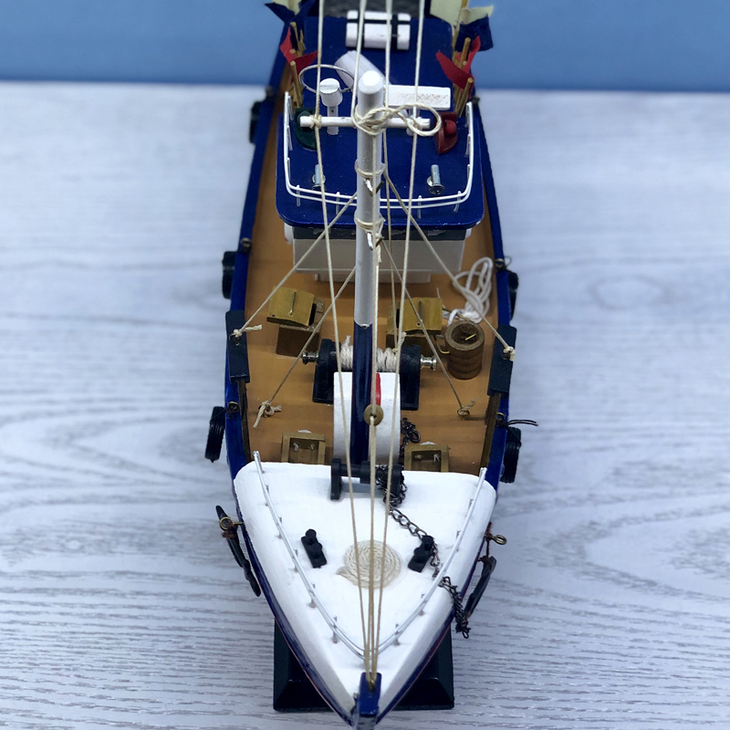 LUCKK New 38CM White Fishing Boat Ship Model 3D Wooden Assembly Sailboat Toys Home Decoration Accessories Modern Sailing Boats T200703