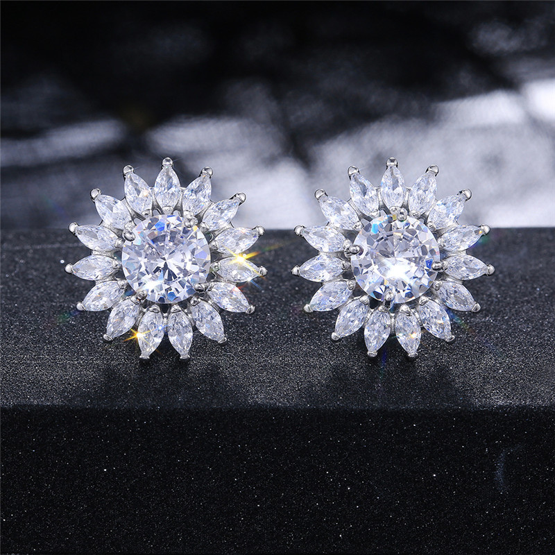 2022 Choucong Brand Stud Earrings Sparkling Luxury Jewelry Real 925 Sterling Silver Marquise Cut White 5A Cubic Zircon Eternity Party Sun Flower Women